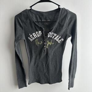Aeropostale Gray Long Sleeve Y2K Button Down Women’s Size Medium